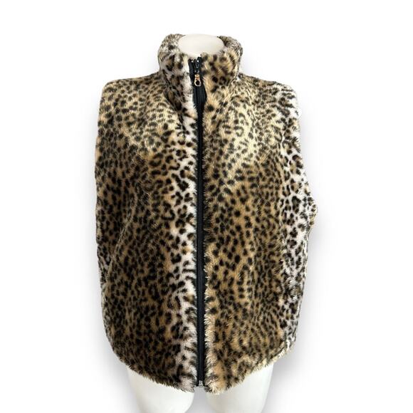 Cejon Accessories Inc Vest Faux Fur Leopard Print Mob Wife Full Front Zip Sz L - Picture 12 of 12